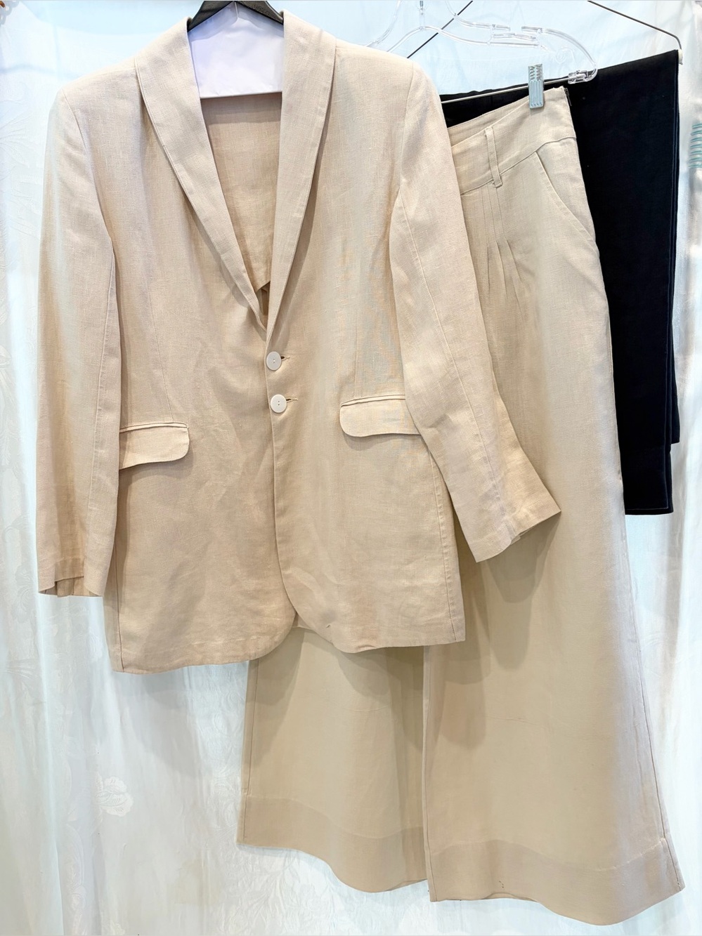 FLANNEL AUSTRALIA Ivory Linen Wide Leg Pant Suit M + Extra Black Pants $1K